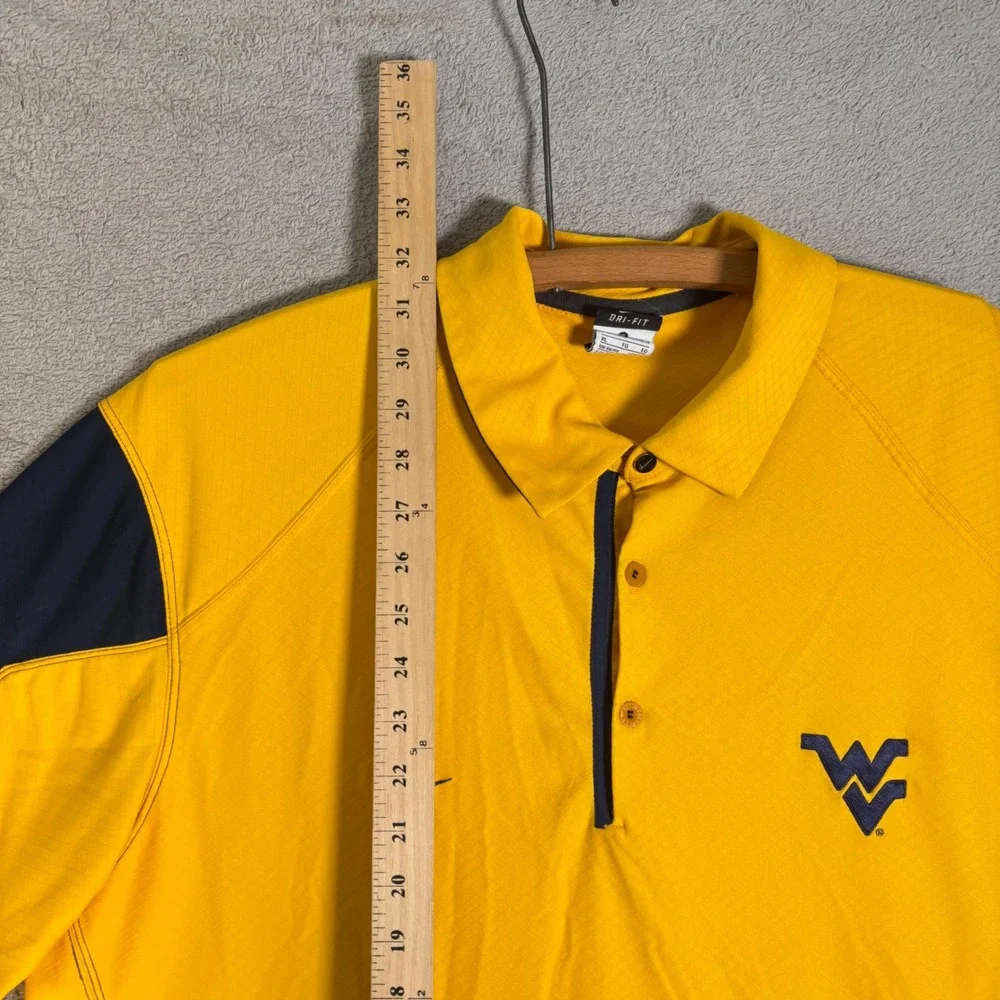 Nike Dri Fit Polo Shirt Men XL West Virginia Mountaineers Yellow Navy Athleisure